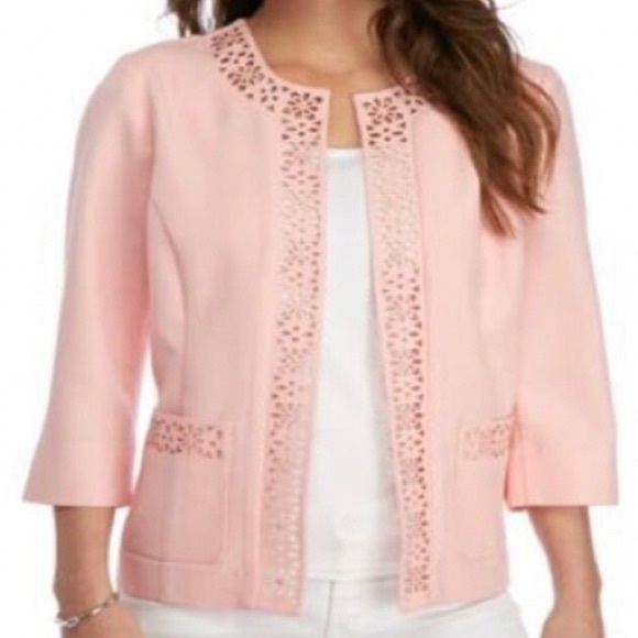 alfred dunner Rose Hill Laser Cut Out Jacket in Blush - Picture 1 of 11